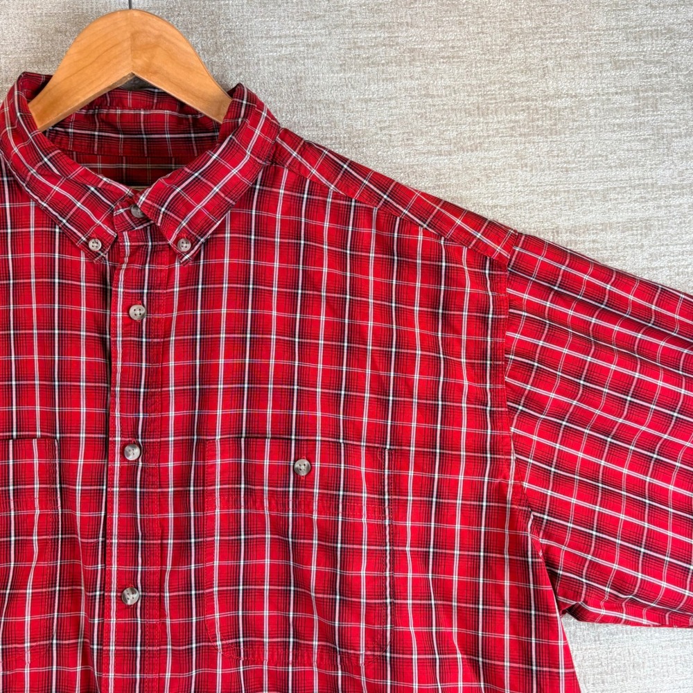 Wrangler Rugged Wear Mens XXL Red Plaid Wrinkle Resist Button Down Shirt EUC